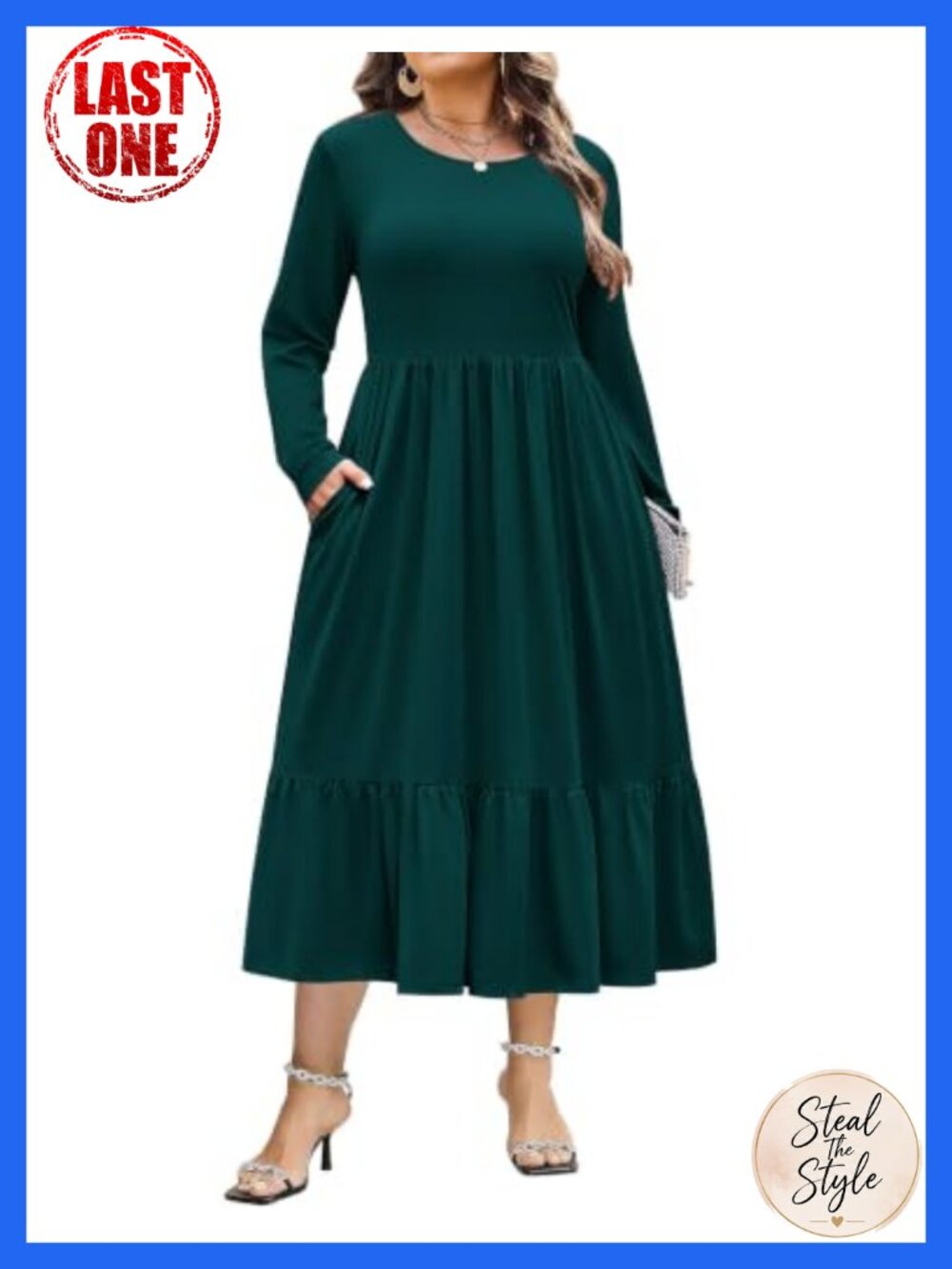 Plus Size Long Sleeve Maxi Dress Pockets Casual Tiered Flowy